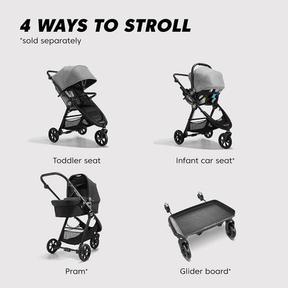 Baby Jogger City Mini GT3 All Terrain Baby Stroller with Forever Air Rubber Tires, All Wheel Suspension, Lightweight Stroller with Magnetic Buckle, No-Rethread Harness, and Foot Brake, Frosted Ivory