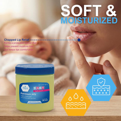 MED PRIDE Petroleum Jelly with Fresh Baby Scent, Pink, 8 oz – Skin Protectant & Moisturizing Ointment for Dry Skin, Rashes, Minor Burns, Chapped Lips & Diaper Rash