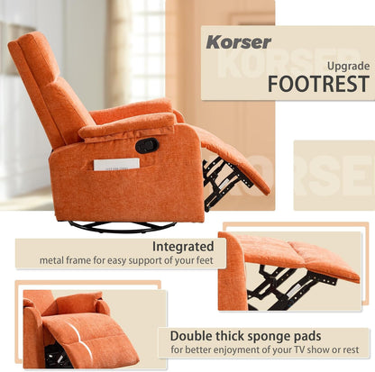 Korser Recliner Chair, Swivel Rocking Recliner Chair for Adults, Glider Rocking Chair, Small Nursery Chair Recliner for Living Room, Reclining Chair with Modern-Designed Armrests, Chenille, Beige