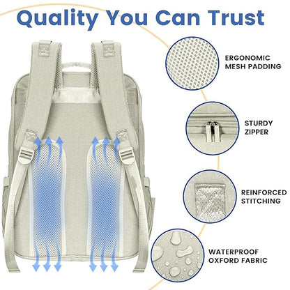 Baby Shower Gifts Diaper Bag Backpack, Baby Diaper Bag, Large Baby Bag for Boys & Girls, Waterproof, 16 Pockets, Insulated Bottle Holders, Durable,Travel-Friendly & Lightweight,Easy Organization,Beige