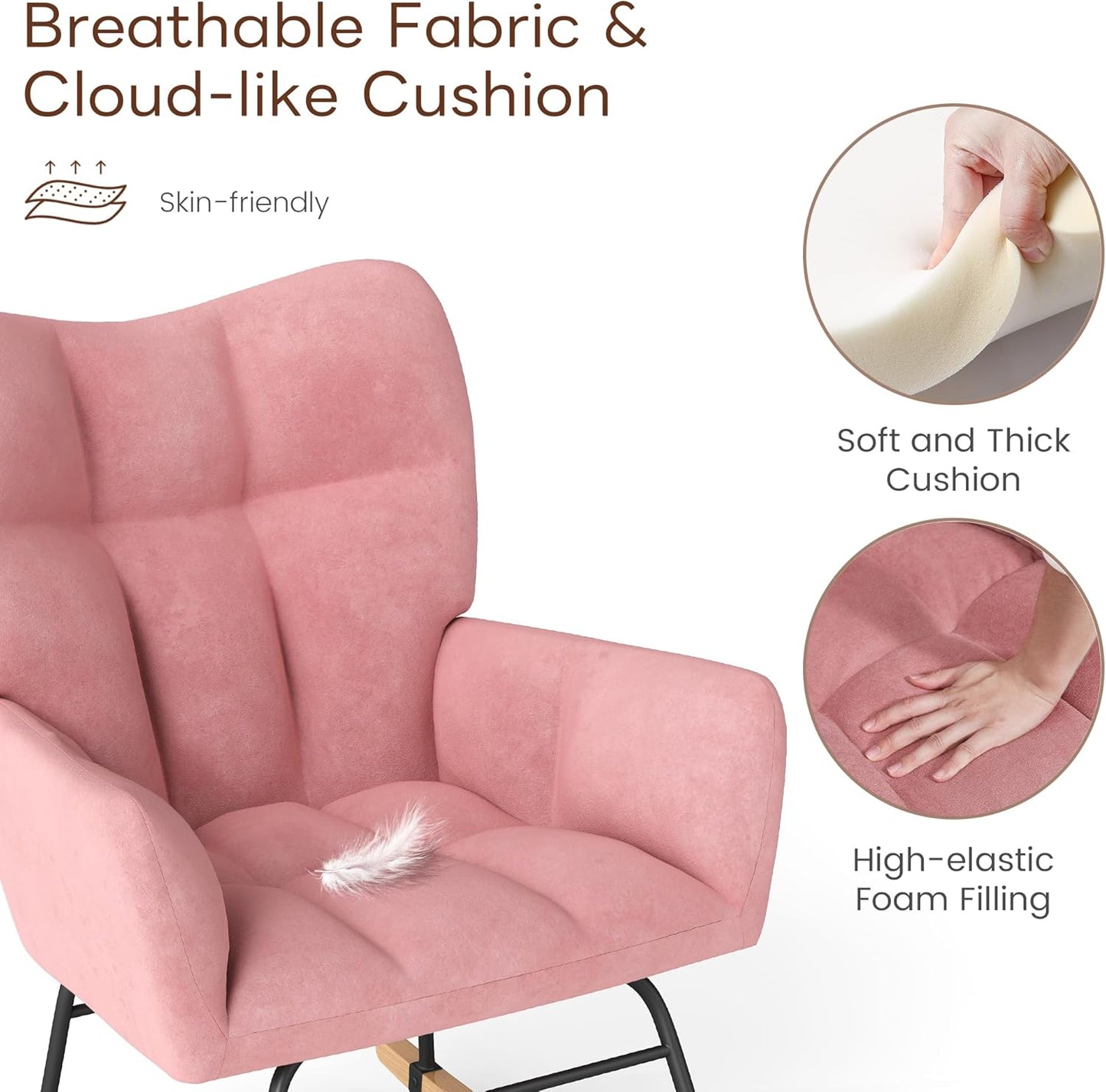 Nursery Rocking Chair, Rocking Chairs for Nursery, Baby Rocker Chair, Glider Rocker, Anti-Tip Safety Design, 440 Lb Weight Capacity, Cotton Fabric Cover, White