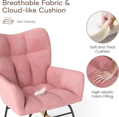 Nursery Rocking Chair, Rocking Chairs for Nursery, Baby Rocker Chair, Glider Rocker, Anti-Tip Safety Design, 440 Lb Weight Capacity, Cotton Fabric Cover, White