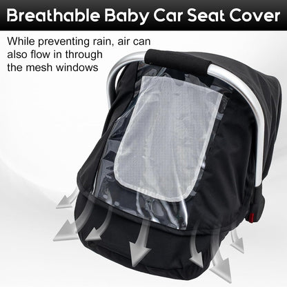 Baby Car Seat Cover, Waterproof Carseat Cover with EVA Transparent Window, Universal Car Seat Rain Cover with Storage Bag, Breathable Baby Carrier Cover for Cold Weather
