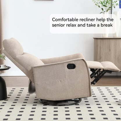 Swivel Rocker Recliner Chair for Adults, Nursery Rocking Chair with Heat and Massage, Glider Reclining Chair for Small Space Living Room Bedroom, Faux Leather Black