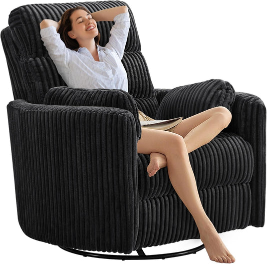 40" Power Swivel Rocker Recliner Chair, Oversized Recliner with Electric Headrest, Extra Wide Nursery Chairs, Comfy Corduroy Nursery Recliner Chair with USB/Type-C for Living Room,Bedroom,Office