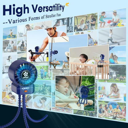 AMTIFO Portable Stroller Fan - 4-Speed Rechargeable USB Fan, Quiet Clip-on Baby Fans for Stroller Crib and Travel - Compact & Battery-Operated Cooling Fans for Baby Comfort on the Go