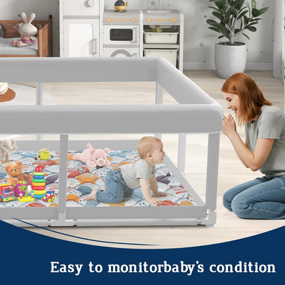 Baby Playpen with Mat, 50x50 Inch Playpen with Mat Waterproof for Babies and Toddlers Play Pen Playards Safety Gate Fence Active Center Indoor