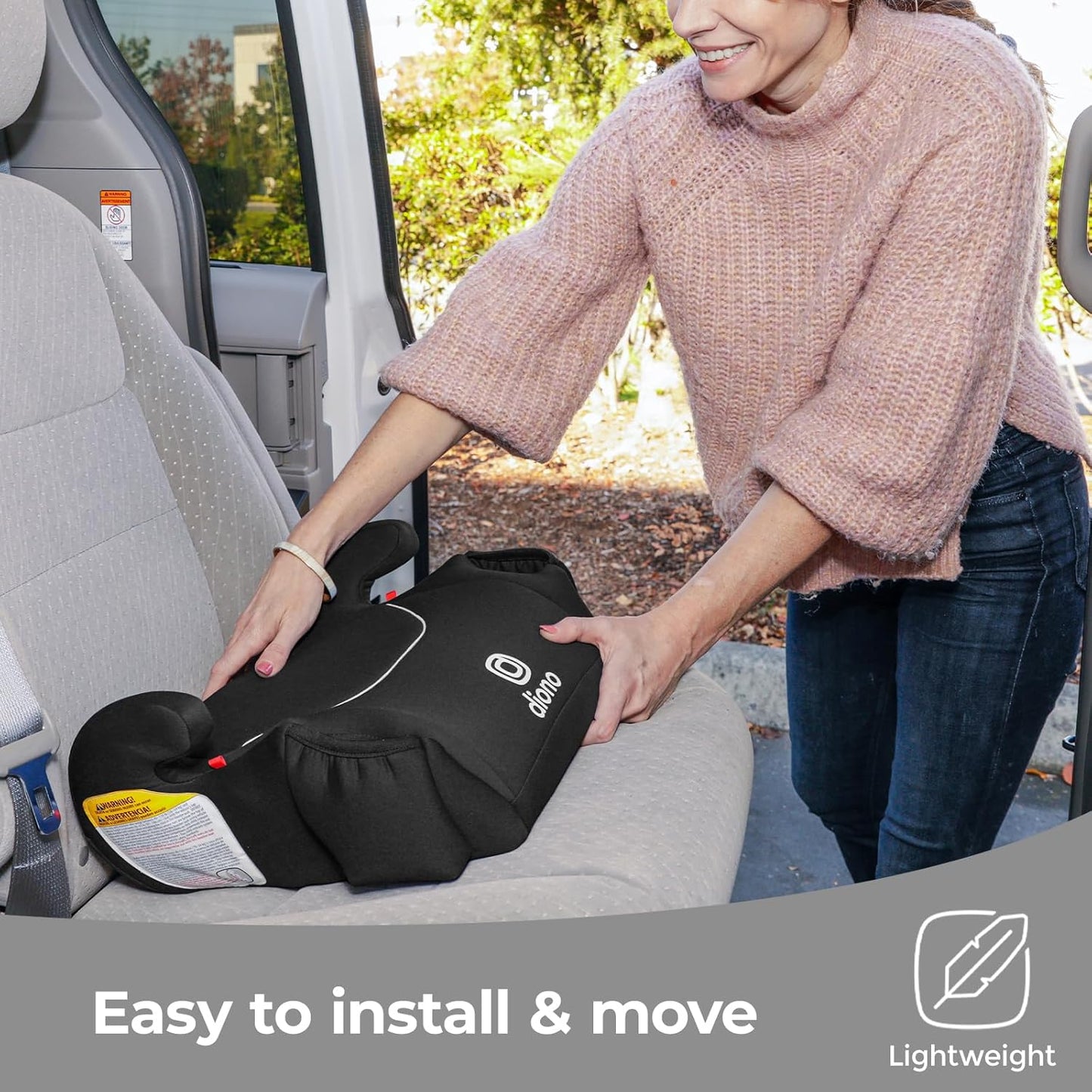 Diono Solana, No Latch, Single Backless Booster Car Seat, Lightweight, Machine Washable Covers, Cup Holders, Blue