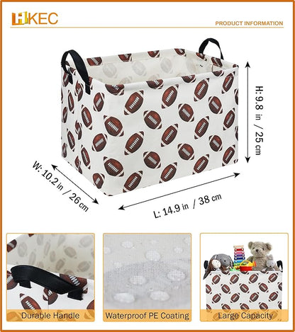 Rectangle Rugby Storage Basket with Handles, Collapsible Storage Bin, Cute Books Box,Room Decor(Rugby)