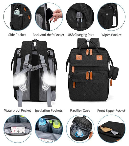 KABAQOO Diaper Bag Backpack with Detachable Changing Station, Large Capacity Baby Diaper Bags for Boys & Girls, Baby Registry Search Stuff & Shower Gifts, Newborn Essentials Must Haves, Black-2s