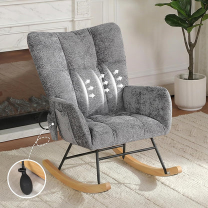 Nursery Rocking Chair Teddy Upholstered Glider Rocker Rocker Accent Chair with High Backrest Armchair Comfy Side Pocket Modern Rocking Accent Chairs for Living Room, Nursery, Office-Green