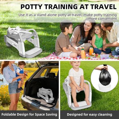Potty Training Seat, Upgrade Toddler Toilet Seat for Kids Boys Girls, 3 in 1 Potty Training Toilet with Step Stool Ladder-Non Slip Foldable (Purple+Pink)