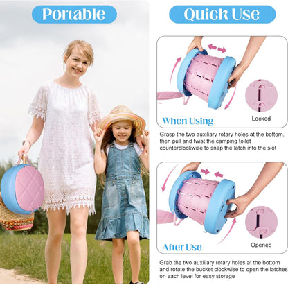 Inmorven Portable Toilet Camping Foldable Potty for Toddler Adults Kids Travel Potty for Car,Camping,Trips,Boat,Indoor,Outdoor Emergency,Travel etc,Adjustable Height Training Toilet Seat.