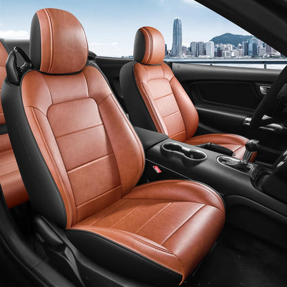 Custom Fit Ford Mustang Convertible Seat Cover 2015 2016 2017 2018 2019 2020 2021 2022 2023 2024 2025 2026, Faux Leather Car Seat Cover Full Set (Convertible-Red+Balck)