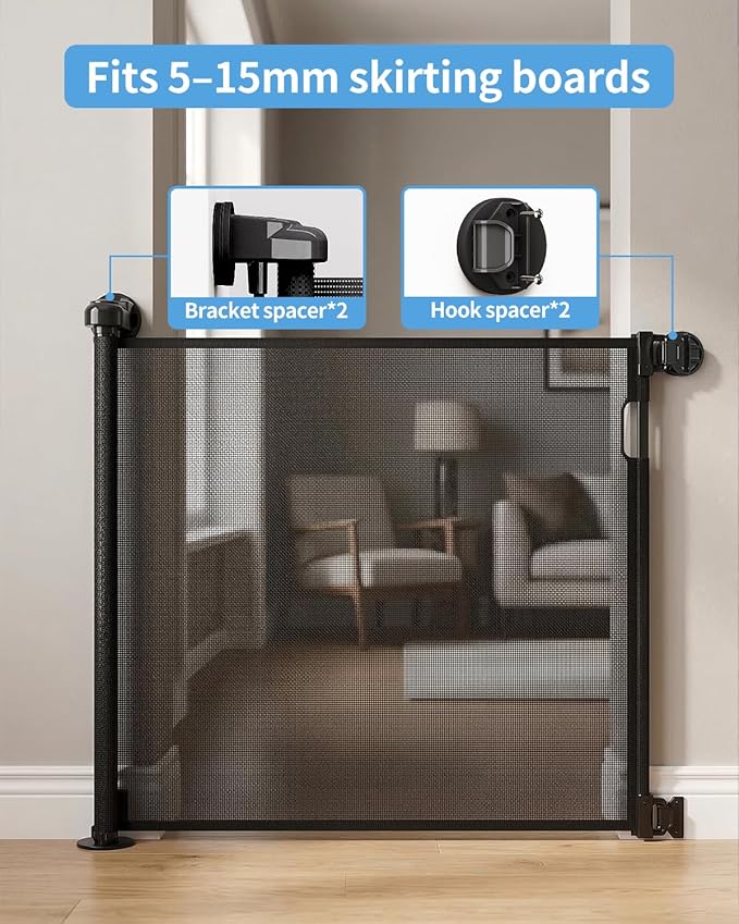 Veraste Retractable Baby Gate for Doorways and Stairs, Mesh Safety Gate for Pet, Indoor & Outdoor Use, One-Hand Operation, Easy Installation, 33.6" Tall, Expands to 71" Wide（Black,33.6"x71"）