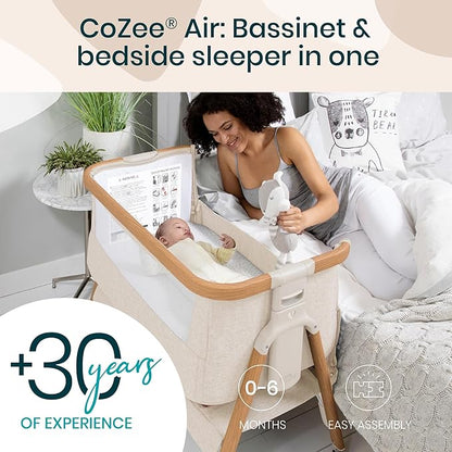 Tutti Bambini CoZee® Air Baby Bassinet & Bedside Sleeper - Rocking Bassinet for Baby, Fast-Folding with Travel Bag, Deluxe Airflow Mattress & 6 Mattress Heights, 0-6 Months (Walnut & Ecru)