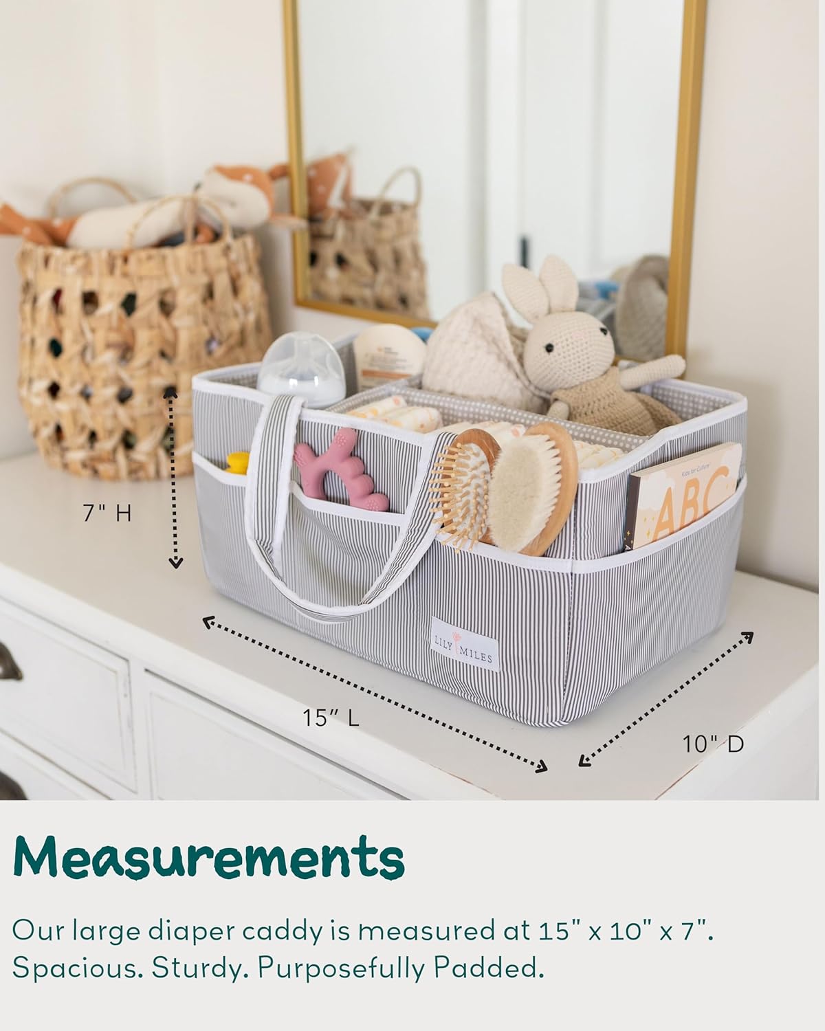 Lily Miles Baby Diaper Caddy Organizer - Large Tote Bag for Newborn essentials Boy or Girl - Baby Shower Basket - Nursery Must Haves - Registry Favorites - Newborn Caddie Car Organizer