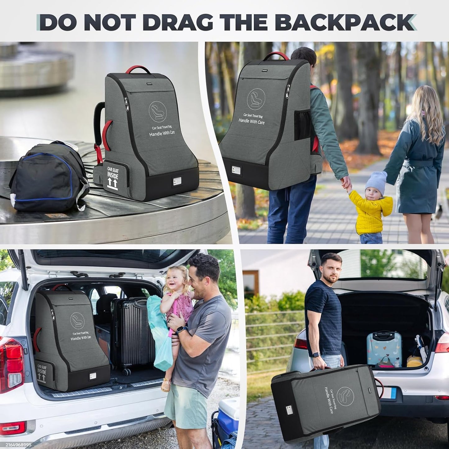 RAINSMORE Padded Car Seat Travel Bag for Airplane Heavy Duty Car Seat Backpack for Air Travel Baby Carseat Cover Bags for Airport Large Car Seats Carrier Fits Car Seats & Booster Seats, Black