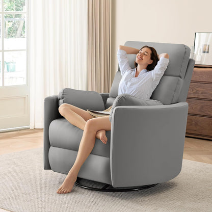 GRAINELL Oversize Power Swivel Recliner, 40in Wide Electric Glider Rocking Chair with Headrest Adjustment, USB Port, 270° Swivel, Rock 30° – for Living Room, Nursery, Black (5" 7' to 6" 1' Height)