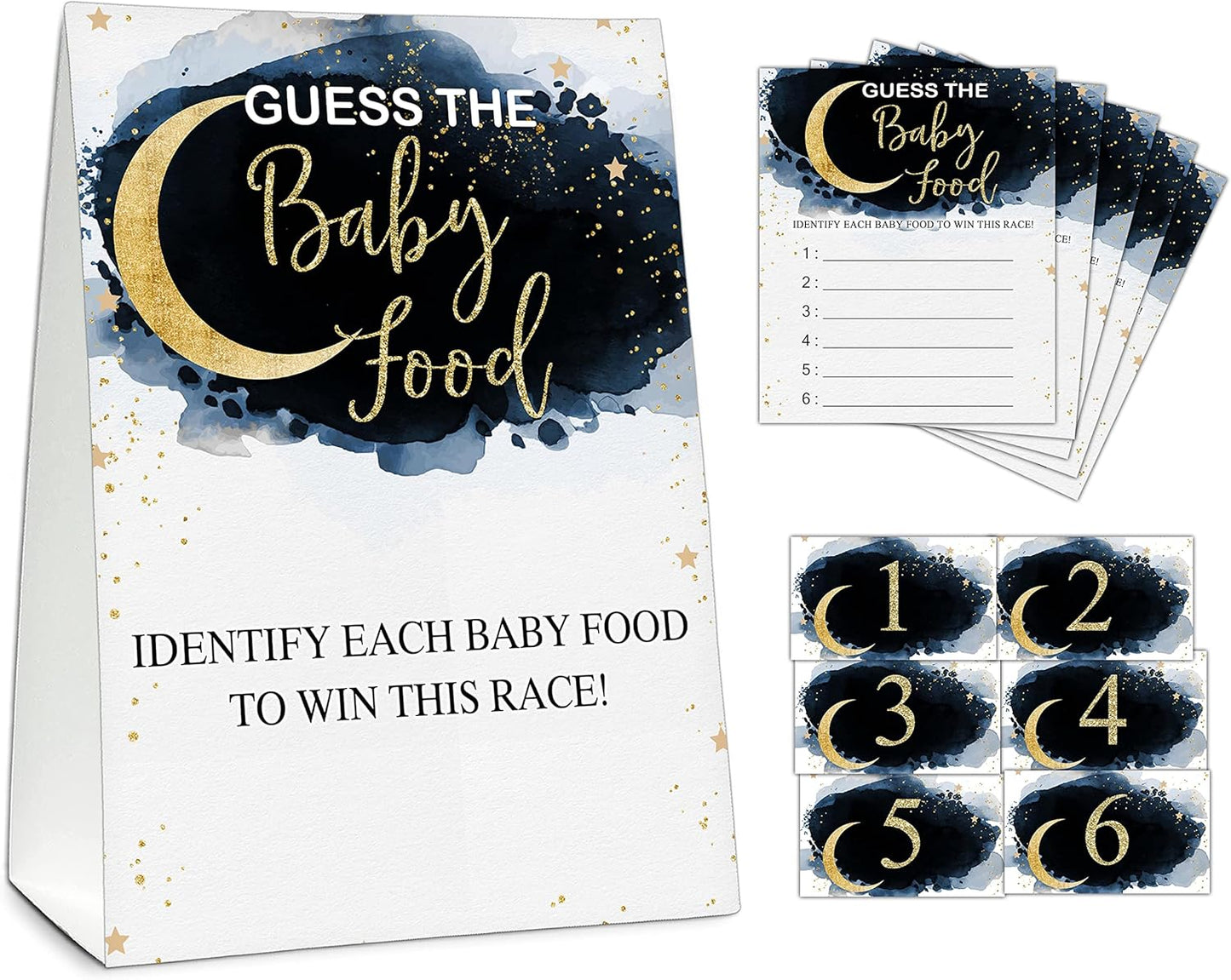 Guess the Baby Food Party Games, Baby Shower Game Set, 1 Standing Sign + 25 Answer Cards + 6 Number Cards, Boho Wild West Gender Reveal Party Decoration Supplies -B05