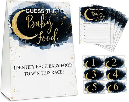 Guess the Baby Food Party Games, Baby Shower Game Set, 1 Standing Sign + 25 Answer Cards + 6 Number Cards, Boho Wild West Gender Reveal Party Decoration Supplies -B05