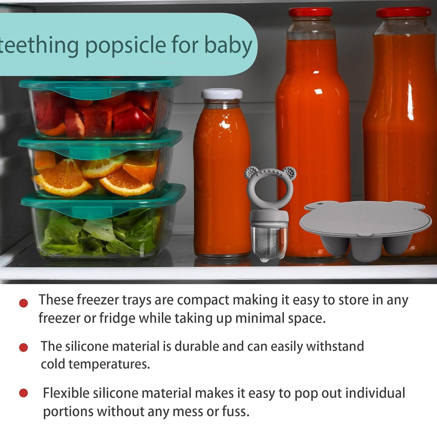 BigSpinach Silicone Baby Food Freezer Tray with Teething Popsicle Molds - Baby Fruit Feeder and Breastmilk Teether Combo