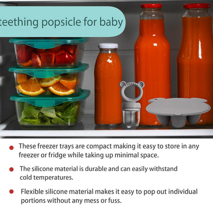 BigSpinach Silicone Baby Food Freezer Tray with Teething Popsicle Molds - Baby Fruit Feeder and Breastmilk Teether Combo