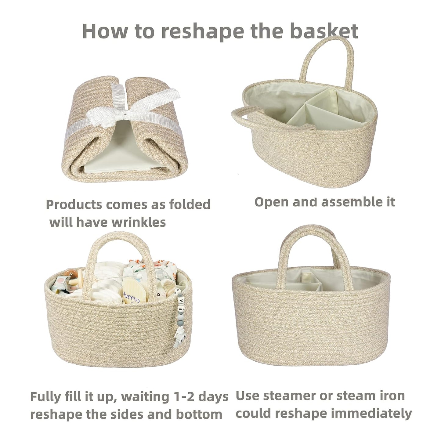 Baby Diaper Caddy Organizer for Girl Boy Rope Nursery Storage Bin Basket Portable Holder Tote Bag for Changing Table Car Travel Baby Shower Gifts Newborn Essentials Registry Must Have Items Pink