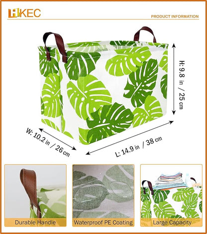 Rectangle Green Storage Basket,Clothes Basket with Handles, Collapsible Storage Box, Gift Basket, Room Decor(Banana leaf)
