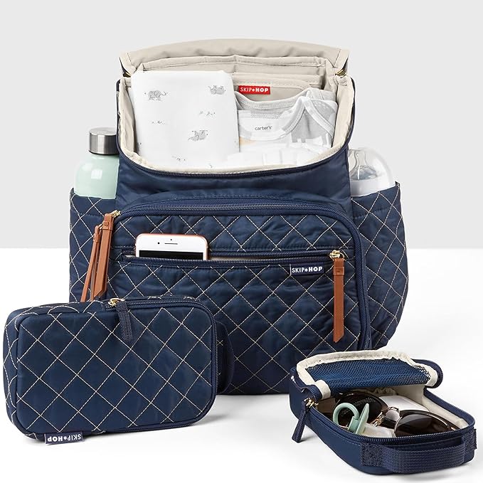 Skip Hop Diaper Bag Backpack: Forma, Multi-Function Baby Travel Bag with Changing Pad & Stroller Attachment, Navy