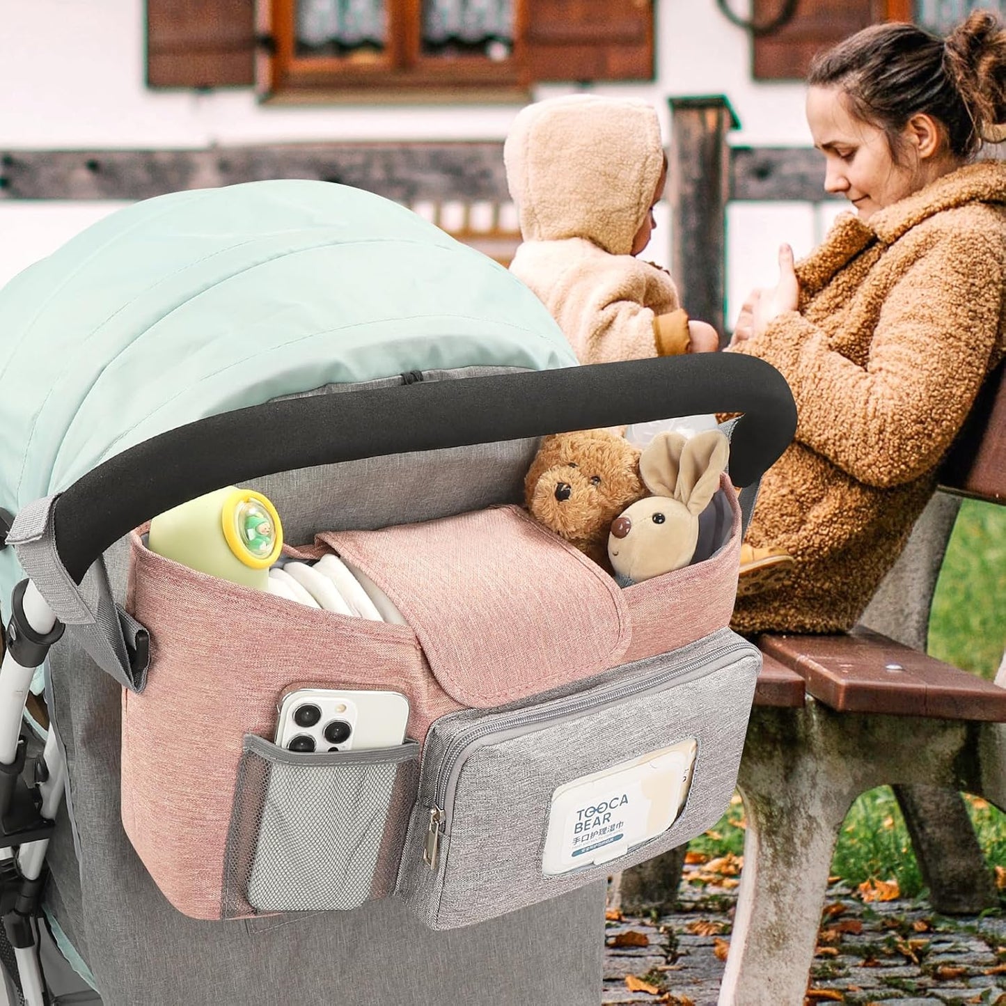 Accmor Universal Stroller Organizer with Insulated Cup Holder, Stroller Caddy Bag Accessories, Stroller Cup Holder Organizer for Uppababy Baby Jogger Britax Stroller, Black
