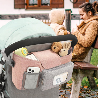 Accmor Universal Stroller Organizer with Insulated Cup Holder, Stroller Caddy Bag Accessories, Stroller Cup Holder Organizer for Uppababy Baby Jogger Britax Stroller, Black