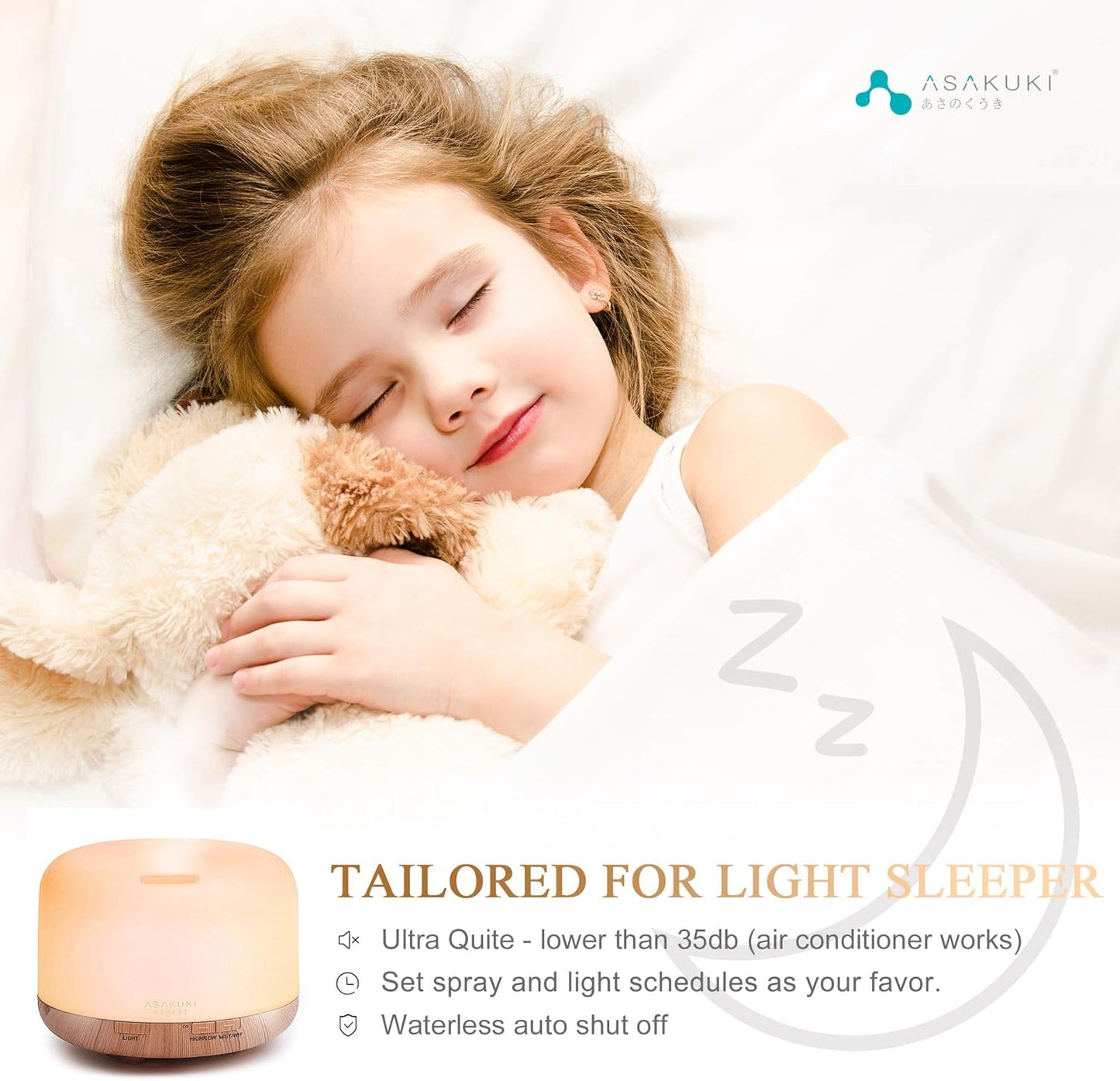 ASAKUKI Essential Oil Diffuser for Home, 500ML Aromatherapy Diffuser Humidifier with Remote Control, 7 Color LED Lights, Quiet Cool Mist Diffuser for Bedroom, Office, Gift for Mom (Yellow)