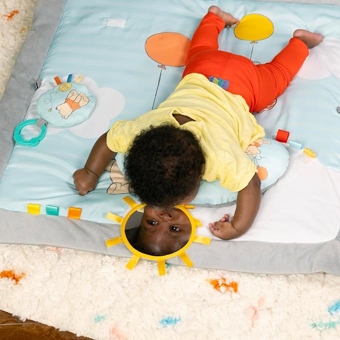 Bright Starts Disney Winnie The Pooh Once Upon a Tummy Time Baby Play Mat, Tummy Time Mat and Play Gym, Blue, Newborn