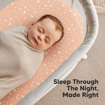 2-Pack Organic Bassinet Sheets for Girls, Boys - 100% Cotton Bassinet Mattress Sheets Compatible with Halo Bassinest Swivel Sleeper, Graco, Baby Delight, Chicco, Unisex Fitted Bassinet Sheets (Elly)