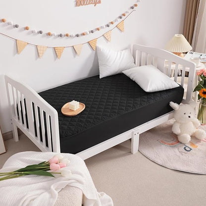 NTBAY 2 Pack Waterproof Mini Crib Mattress Protector, Quilted 24"x38" Fitted Mattress Cover - Machine Washable - Soft and Breathable Baby Mattress Pad Sheet for Mini Crib and Baby Playards, Black