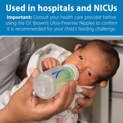 Dr. Brown's Ultra-Preemie Narrow Baby Bottle Nipple, Specialty Extra Slow Flow Rate, 100% Silicone, BPA Free, 0m+, 6 Pack