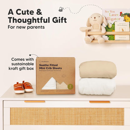 2-Pack Mini Crib Sheets Fitted - 38x26 Pack N Play Sheets for Pack and Play Mattress, Organic Cotton, Soft & Breathable Playard Bedding, Neutral Mini Toddler Bed Cover for Boys, Girls (Dragon Tale)