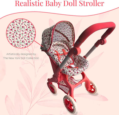 Baby Doll Car Seat Stroller Combo – Convertible 2 in 1 Doll Stroller and Car Seat for Kids – Fits Up to 20” Dolls – Play Toy Baby Stroller with Adjustable Handle for Girls Toddlers All Ages (Black)