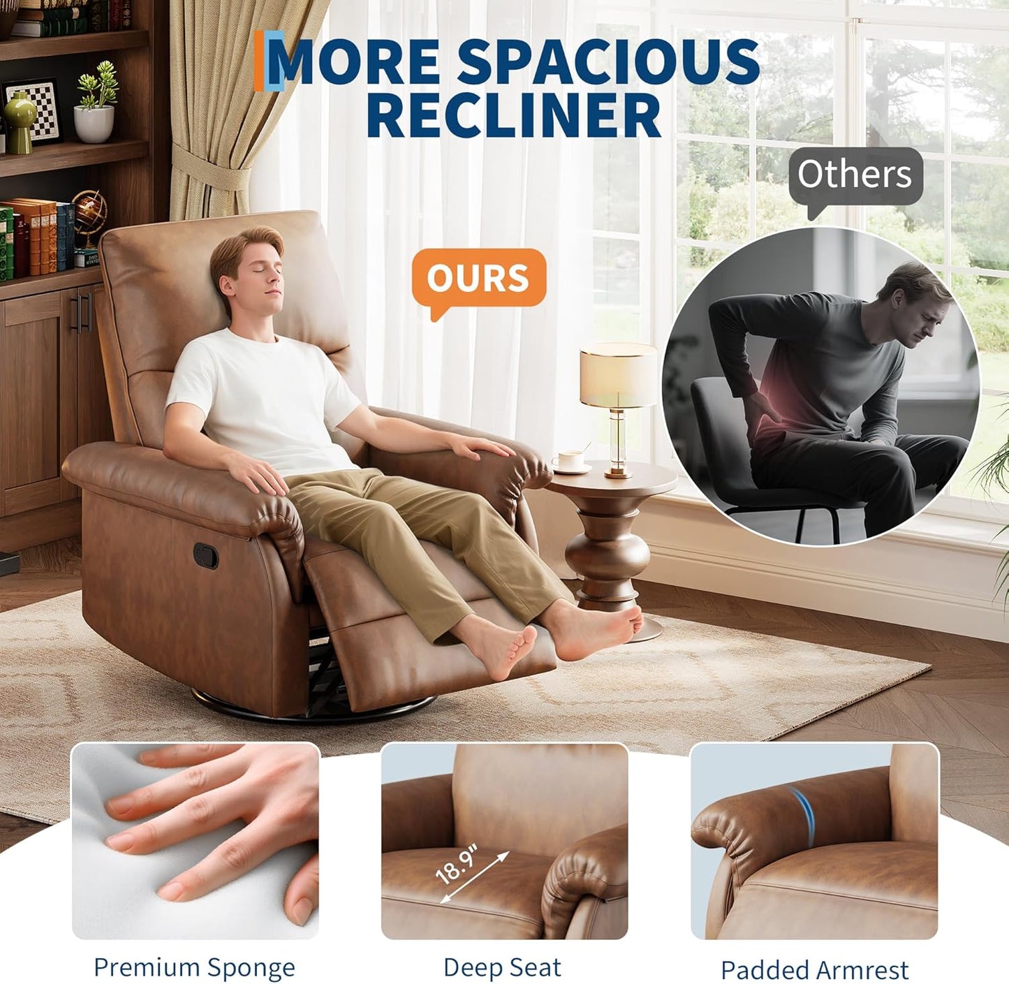 Power Recliner Chair, 270° Swivel Rocking Glider with USB Charging Port, PU Leather Upholstered Fabric and Button Tufted Backrest, Ergonomic Nursery Chair for Living Room (Beige)