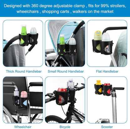Accmor Universal Cup Holder, Stroller Cup Holder with Phone Holder, 360° Rotatable Large Caliber Designed Bottle Holder for Stroller, Bike, Wheelchair, Walker, Scooter