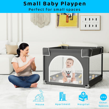 Grobeybees Playpen for Babies and Toddlers, Small Baby Playpen, Playard with Bag, Indoor & Outdoor Play Pen, Sturdy Safety Baby Play Yard with Soft Breathable Mesh(Black, 36x36 inches)