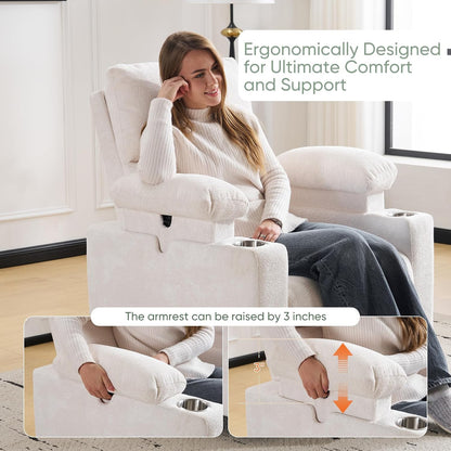 Rocking Chair Nursery with Adjustable Armrest for Breastfeeding, Glider Recliner Nursery Chair with Massage and Heat, Power Swivel Rocker Recliner with Adjustable Headrest, Corduroy, Beige