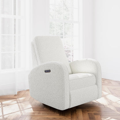 Storkcraft Santa Monica Power Recliner Swivel Glider (Dune Basketweave) – Effortless Electronic Power Recline, USB-A & USB-C Charger