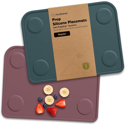 KeaBabies 2pk Silicone Placemats for Toddlers, Kids - 12x9 Non Slip Suction Baby Silicone Placemat for Restaurants, Dining Table,Travel, Easy to Clean, Food Grade/BPA-Free,Small Baby Table Mat(Slate)