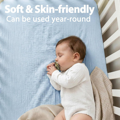 Muslin Bassinet Sheet Compatible with Maxi-COSI Iora & Iora Air Bedside Sleeper - 100% Cotton Rectangular Mattress Pad Cover (33"x20"), Breathable & Soft, Boho (1 Pack Blue)