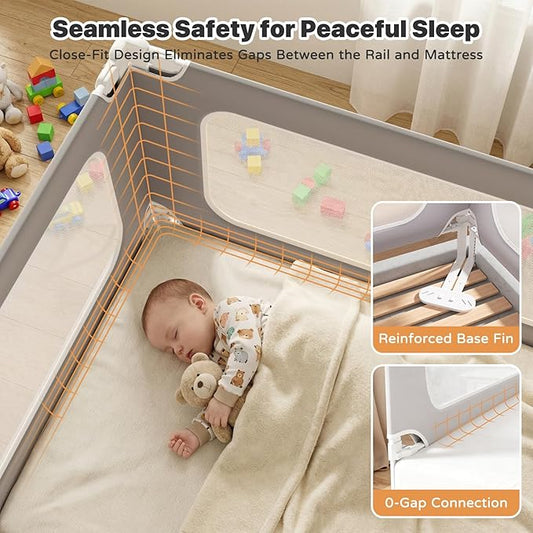 MagicFox 3 Piece Twin Size Bed Rail for Toddlers, Upgraded Height Adjustable Baby Bed Rail Guard, Thickened Child Safety Bed Rails for Twin Size Beds (74.8"x74.8"x39" Gray)