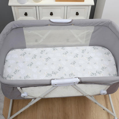 Onacosht Muslin Bassinet Sheets 3 Pack, 100% Cotton Baby Fitted Sheet 33" x 19" Compatible with Mika Micky, KoolaBaby (3 in 1), BabyBond, HARPPA and RICUTON Bedside Bassinet, Green, Floral and Cactus