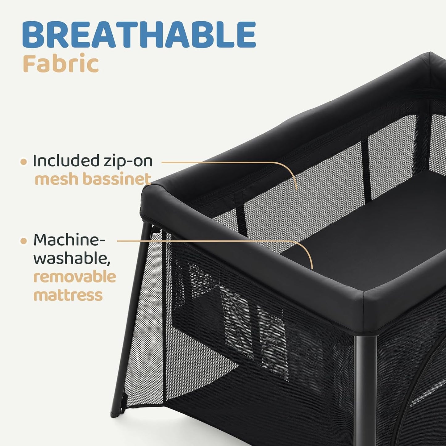 HARPPA Travel Crib with Comfy Pad, Lightweight Portable Crib Requires No Assembly, Foldable Pack and Play for Baby and Toddlers, Compact Play Yard with Bed,Gray