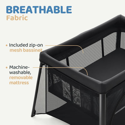 HARPPA Travel Crib with Comfy Pad, Lightweight Portable Crib Requires No Assembly, Foldable Pack and Play for Baby and Toddlers, Compact Play Yard with Bed,Gray